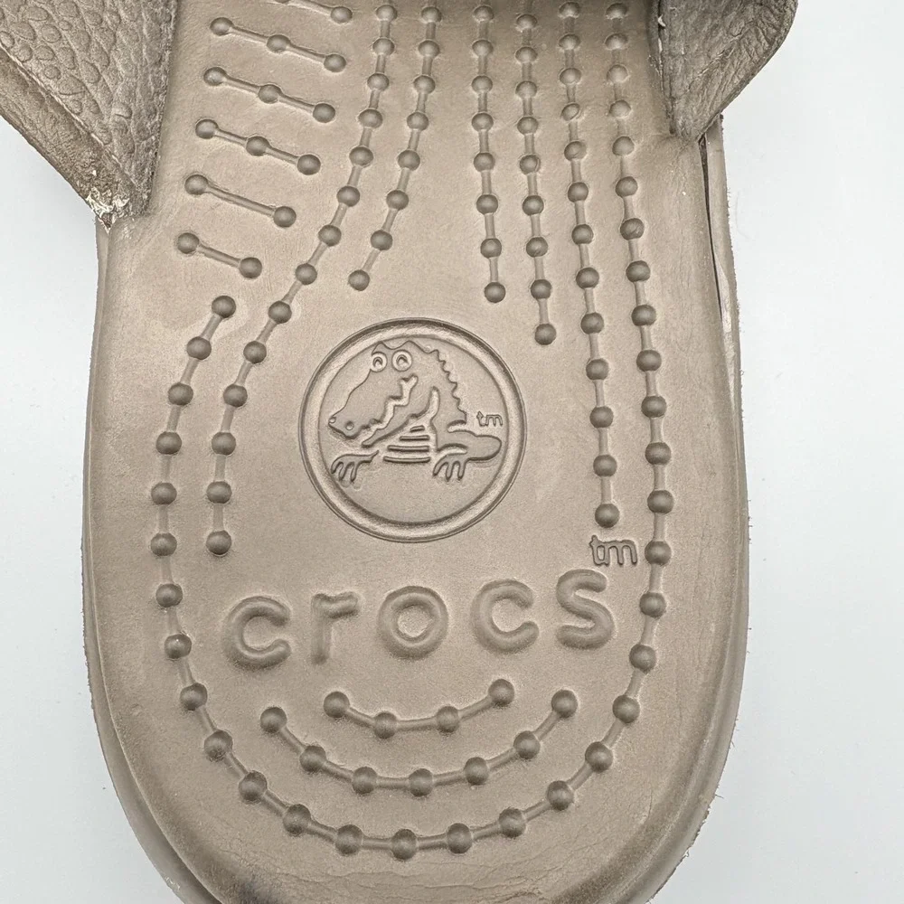 Crocs Canvas Slides Men 8 Women 9-9.5 Brown Slip On Sandals